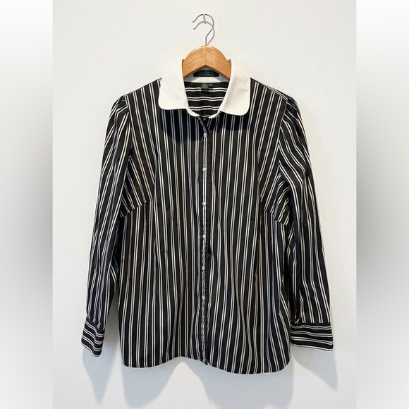 Ralph Lauren Tops - Ralph Lauren Vintage Navy Blue and White Striped Button Down Blouse